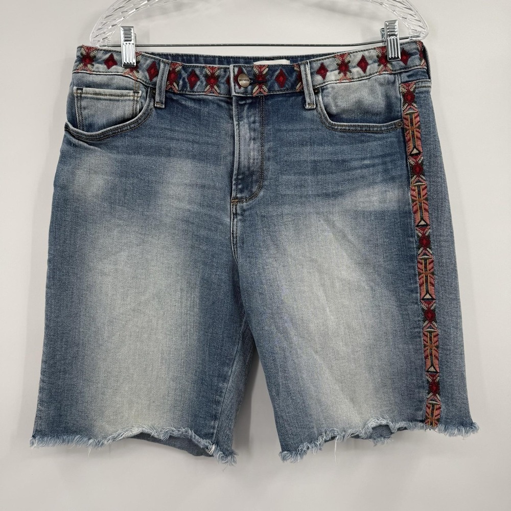 Driftwood Denim Shorts Womens 30 Blue Embroidered Side Trim Frayed Hem